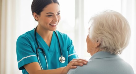 Caring nurse reassures elderly patient with gentle touch