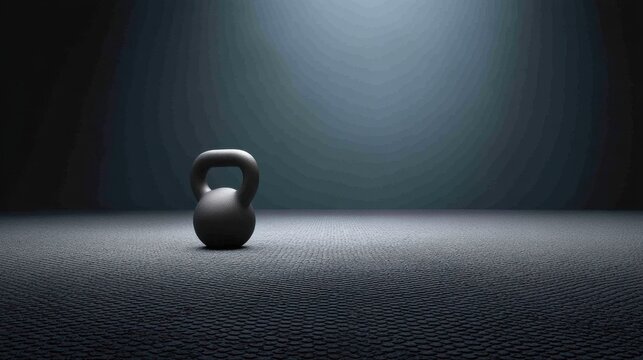Single black kettlebell in a dimly lit gym setting, showcasing strength training, fitness equipment, and workout motivation concepts for wellness enthusiasts - Powered by Adobe