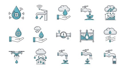 Smart water technology icons for modern usage