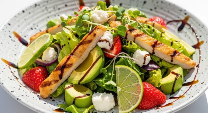 Delicious Grilled Chicken Salad with Avocado and Strawberries - Powered by Adobe