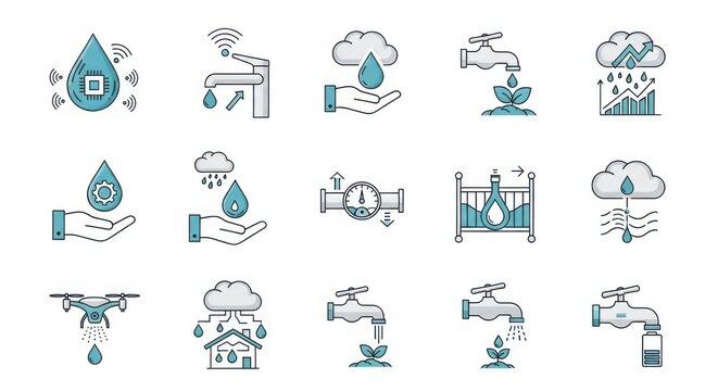 Smart water technology icons for modern usage