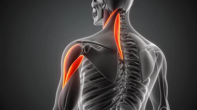 Human anatomy posterior view of highlighted deltoid and trapezius muscles