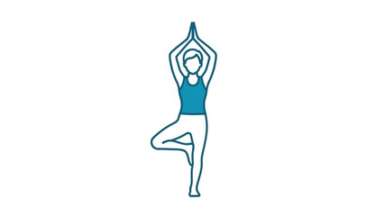 Simple line art icon representing a person practicing the vrksasana or tree pose in yoga