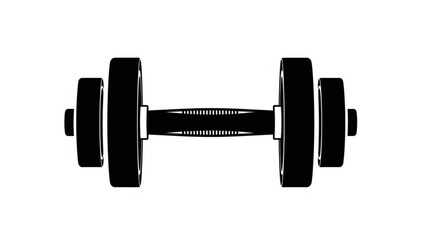 Silhouette of a black adjustable dumbbell with weight plates on each side, for fitness and workout concepts