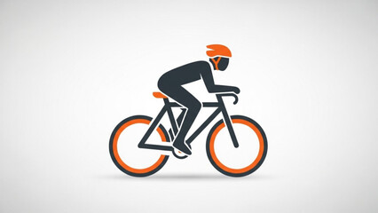 Silhouette icon of a cyclist wearing an orange helmet riding a bicycle