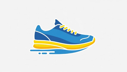 Blue and yellow running shoe icon design, modern athletic footwear symbol for sport, fitness, and marathon
