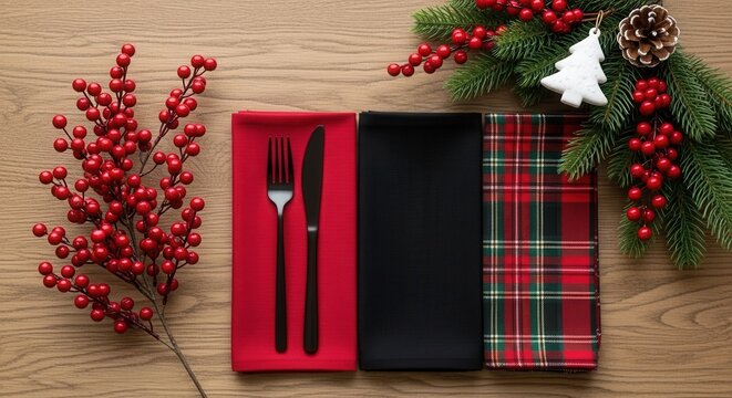 Christmas table setting with festive decorations