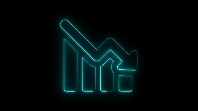 Financial business Loss down graph chart with red neon line. Abstract neon arrow business graph chart icon animation, neon line graph going Up. Neon line Down business graph icon animation.