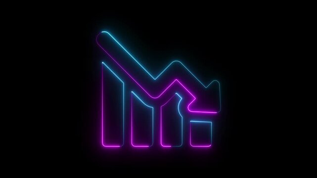 Financial business Loss down graph chart with red neon line. Abstract neon arrow business graph chart icon animation, neon line graph going Up. Neon line Down business graph icon animation.