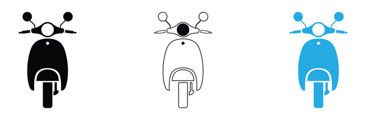 Stylish scooter icons for your next design project, add a touch of retro charm with these versatile motorbikes in black, white, and blue