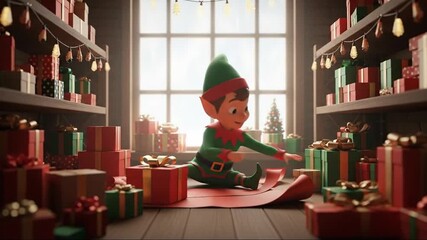 Festive Elf Preparations: Christmas Gift Wrapping in Santa's Workshop Ambience