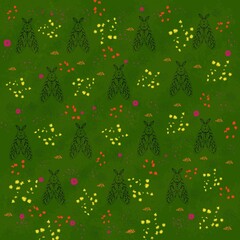 Bugs, plants and flowers seamless