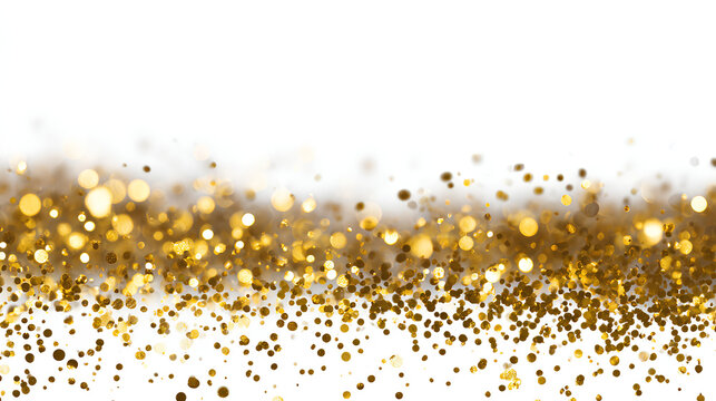 Bokeh, dust, glitter, gold, abstract decorative gold confetti with transparent background. This Overlay is ideal for luxury, holiday, or artistic visual composition