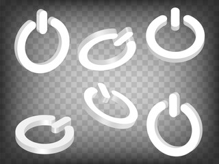 Blank collection 3d On Off symbol on transparent background. On Off sign 3D icon illustration with different views and angles. Graphic elements for your design. EPS 10