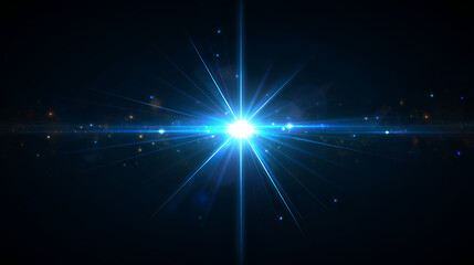 Bright lens flare. Blue glow effect. Starry flares with shimmering highlights. Bright blue light effect. Stock Illustration