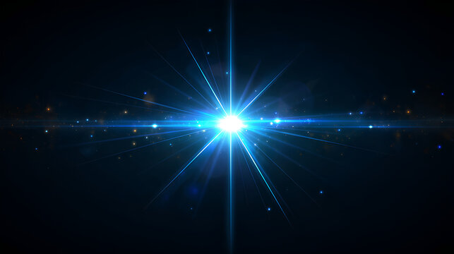 Bright lens flare. Blue glow effect. Starry flares with shimmering highlights. Bright blue light effect. Stock Illustration