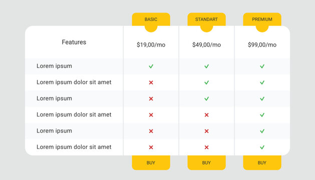 Modern Pricing Table Template Design