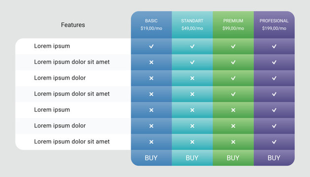 Gradient Pricing Table Template Design
