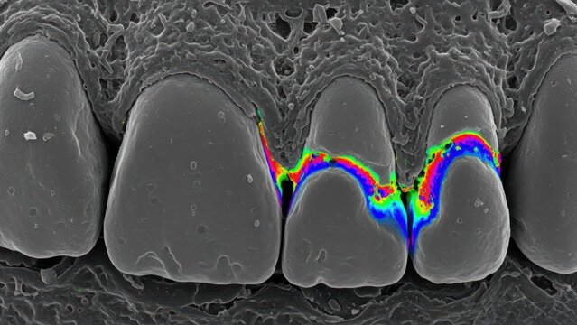 Dental Structure Concept IA-SEM Showing Enamel Cementum Transition Zone With False Color Compositional Mapping