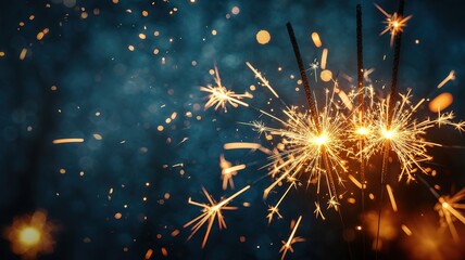 Obraz premium Glowing sparklers ignite the night with streams of golden light in a festive display