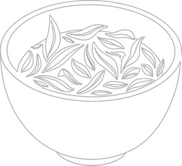 Minimalist line art of tea leaves in a bowl for wellness and relaxation theme