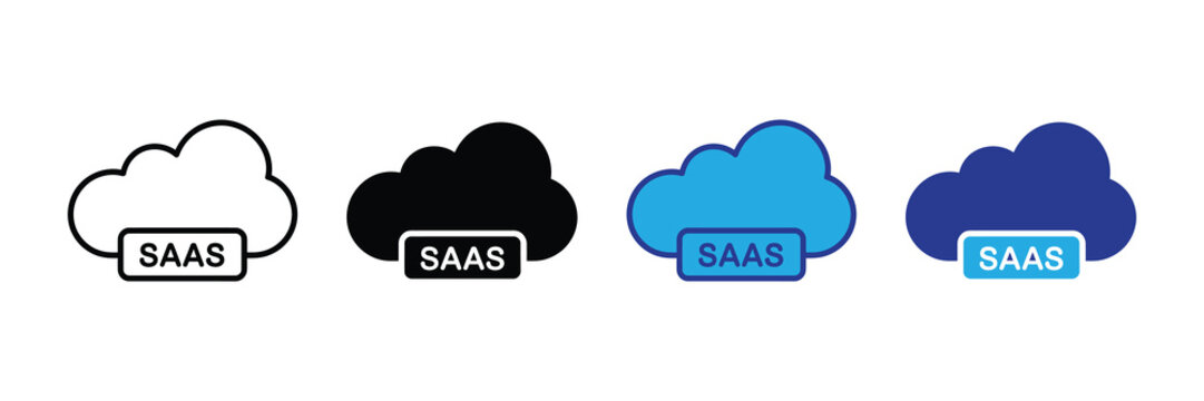 Software as a service cloud icon variations, representing cloud computing, digital solutions, and online application delivery for businesses.