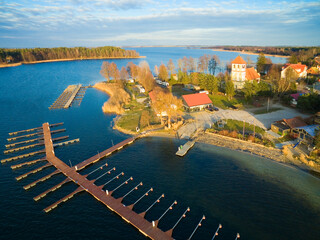 Aerial view of Masurian landscape in Rydzewo, Poland