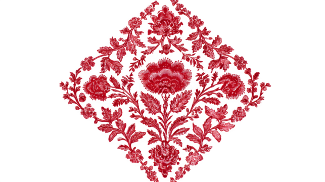 Hand-block printed napkin with traditional Christmas floral motif in crimson, isolated on white background - Powered by Adobe