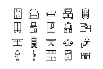 Home and Office Furniture Outline Icon Vector Set.