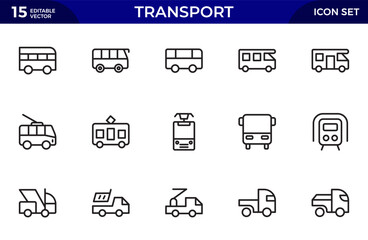 Transport line icon set. Containing distribution, shipping, transportation, delivery, cargo, freight, supply chain, export. Thin outline icons pack. Vector illustration