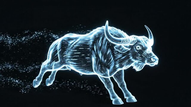 Holographic Anoa Animation &ndash; Realistic Natural Flight with Clean Black Background, High Detail Futuristic