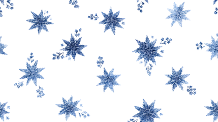 Organic cotton tablecloth with block-printed Christmas stars in indigo, isolated on white background