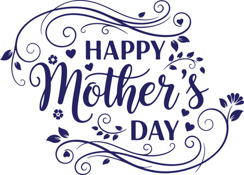 Vector art of happy mothers day text with floral swirls, 