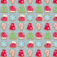 Christmas pattern with gingerbread cookies