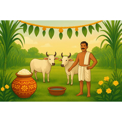 Fototapeta premium Mattu Pongal Celebrating the Cattle and Farmers' Bond