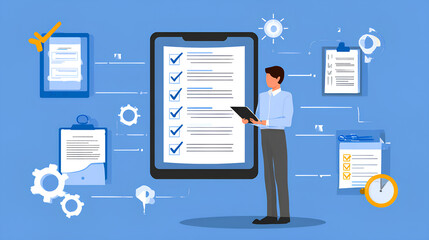 Digital checklist and approval workflow showing business document validation and task tracking system for decision making, process optimization, and quality verification with high efficiency 