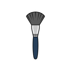 Makeup Brush With Blue Handle and Gray Bristles Isolated on Black Background