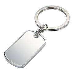 Blank silver dog tag keychain on a transparent background