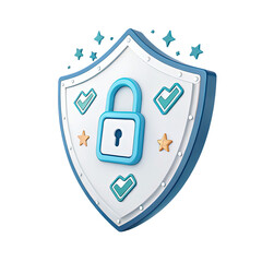3d shield with padlock and security icons on transparent background