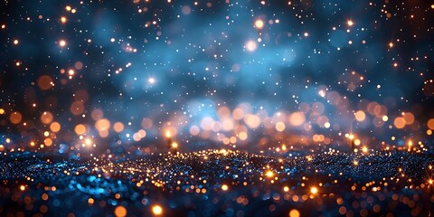 Naklejka premium Panoramic Bokeh Lights and Dust Particles Flowing Abstract Background