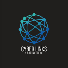 Abstract globe or sphere made of interconnected glowing network dots and lines Vector logo template