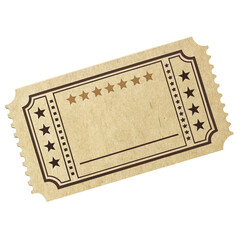 Vintage blank ticket with stars and decorative border on transparent background