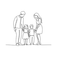 Simple sketch of a family of four standing together