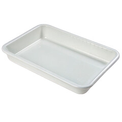 Empty white rectangular plastic food tray on transparent background