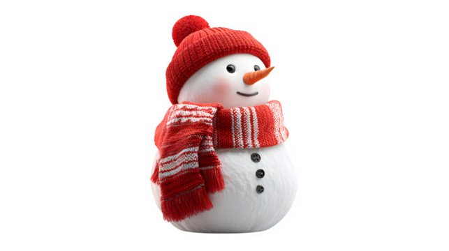 Snowman: Cute Snowman with Red Hat and Scarf  isolated on white background