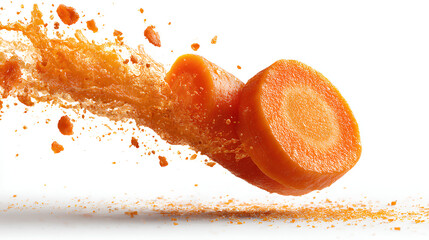 Falling carrot slice isolated on white background