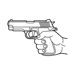Hand holding a semi automatic pistol in a drawing style