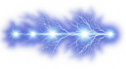 Bright Blue Electric Lightning Bolt Discharge on White Background