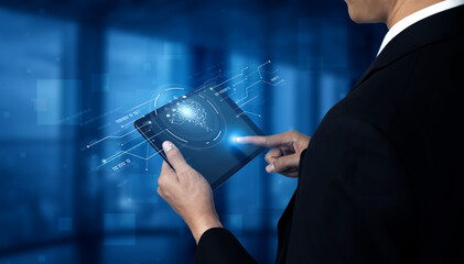 AI artificial intelligence with digital brain and connected data circuit. AI core processes data, AI core drives intelligence, enables connection, and AI core powers smart digital systems. Vouch