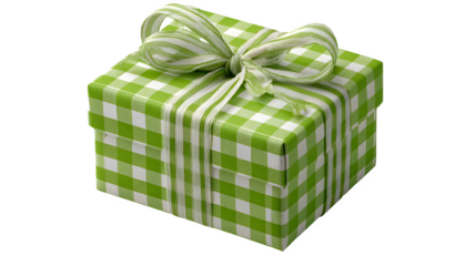 Simple & Direct: "Green Gingham Gift Box   isolated on white background